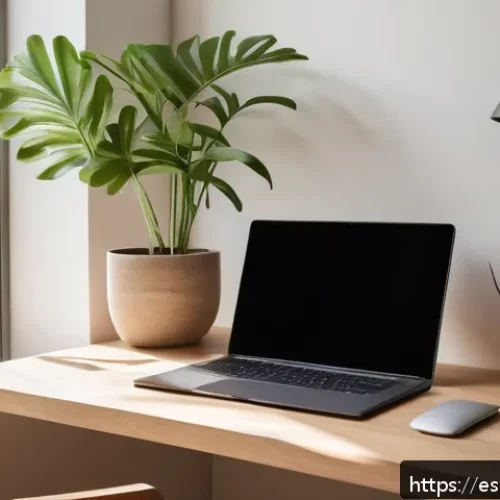 Home 28 플로우 상태를 위한 일상 루틴 설정 방법 - A modern, minimalist home office workspace bathed in warm natural light from a large window, featuri...