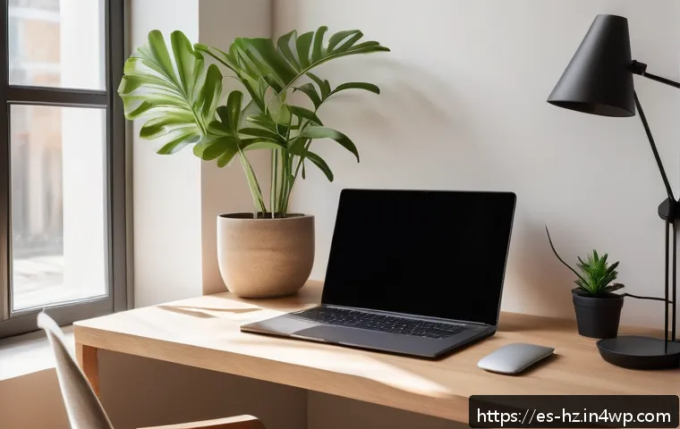 플로우 상태를 위한 일상 루틴 설정 방법 - A modern, minimalist home office workspace bathed in warm natural light from a large window, featuri...