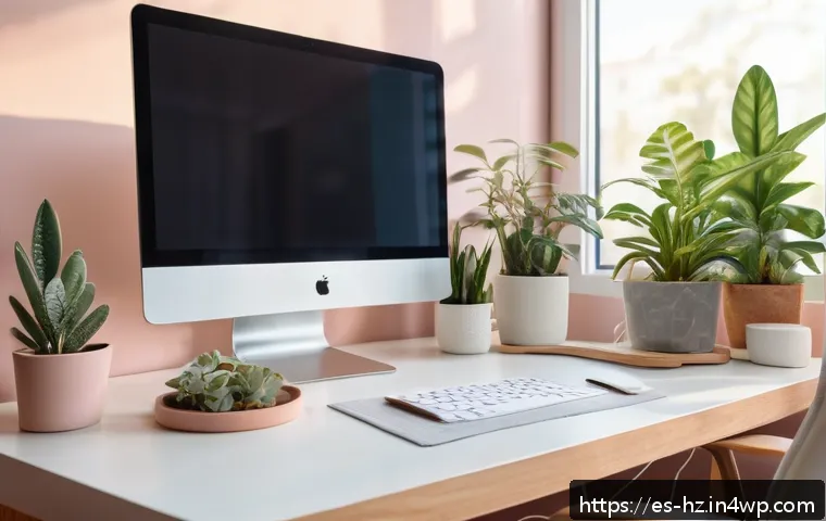 플로우 상태 유도법을 실생활에 적용하기 - A modern, tidy home office bathed in natural sunlight streaming through a large window, featuring a ...