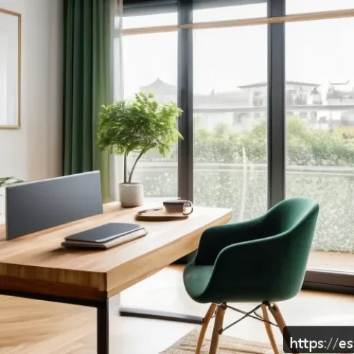 Home 26 플로우 상태를 위한 자기조절 훈련 - A modern, bright home office bathed in natural sunlight, featuring a neatly organized wooden desk wi...
