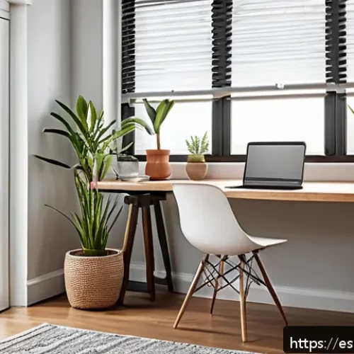 Home 15 플로우 상태를 위한 집중력 강화 전략 - A modern, tidy home office bathed in natural light from a large window, featuring a sleek wooden des...